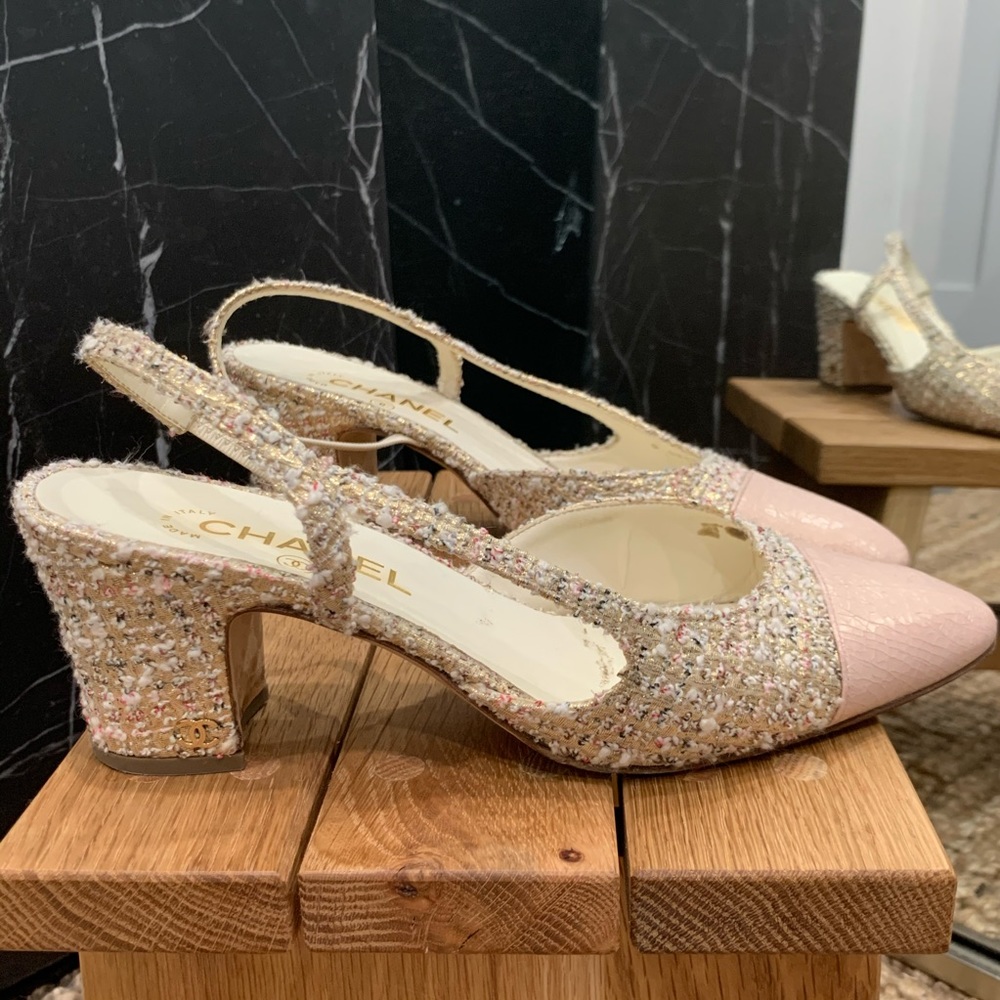 chanel pink tweed slingbacks size 40